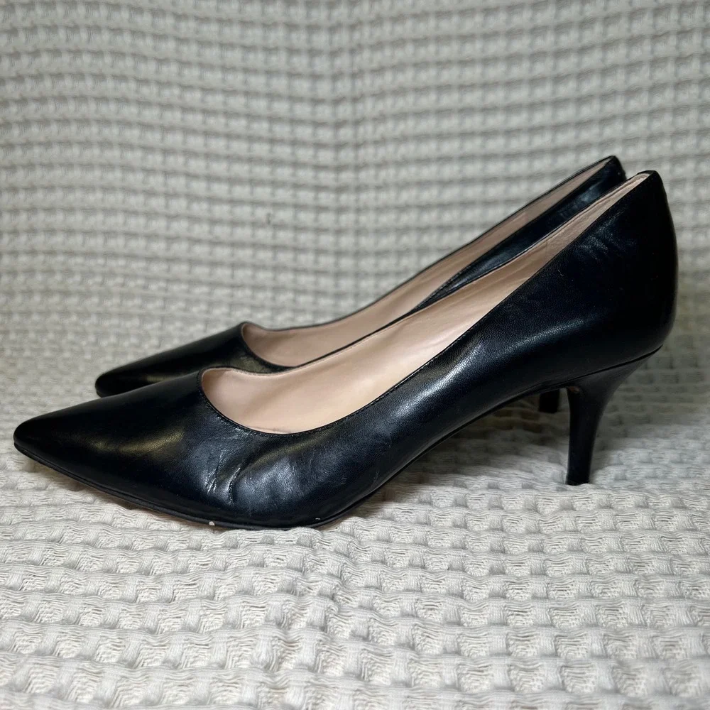 Nine West Y2K Margot Black Leather Pointed Toe Stiletto‎ Heels Women's Size 8M